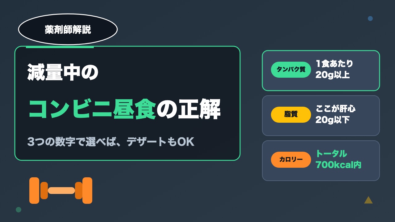 減量中のコンビニ昼食の正解｜薬剤師トレーニーの選び方【P20g・F20g・700kcal】