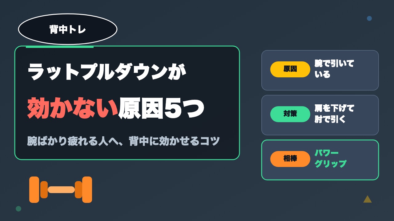 ラットプルダウンが背中に効かない5つの原因｜腕ばかり疲れる人のチェックポイント