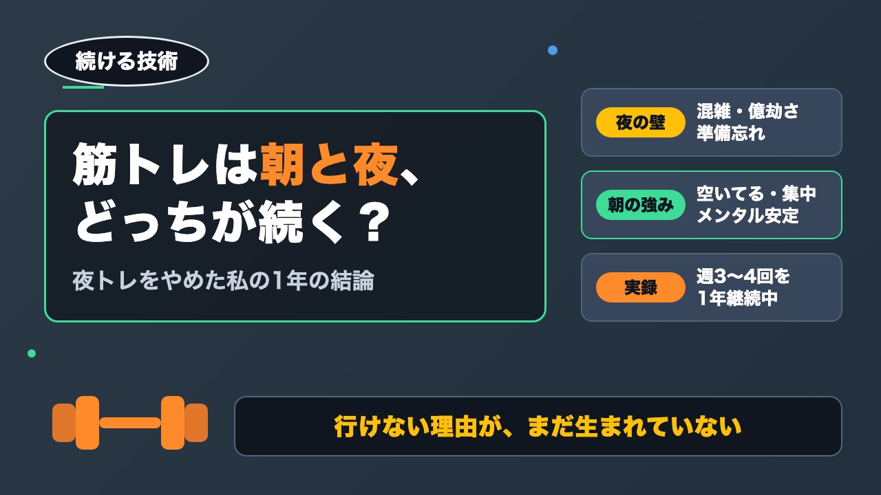 筋トレは朝と夜どっち？夜トレで挫折しかけた私が朝トレに変えて1年続いている理由